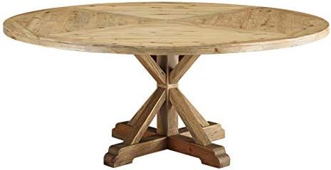 Modway Stitch 71" Rustic Farmhouse Wood Round Kitchen and Dining Room Table, Brown | Amazon (US)