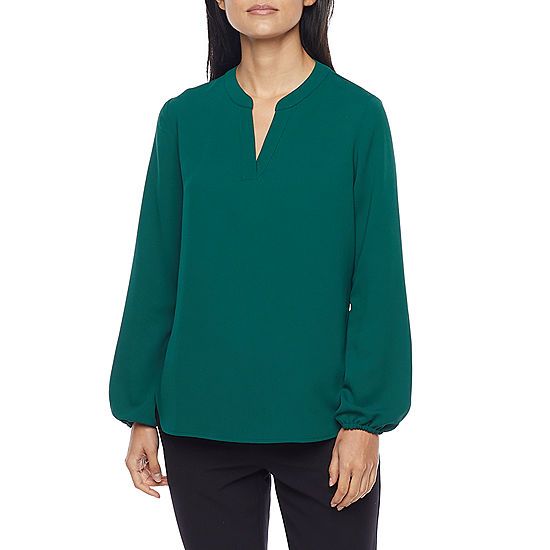 Black Label by Evan-Picone Womens Split Crew Neck Long Sleeve Blouse | JCPenney