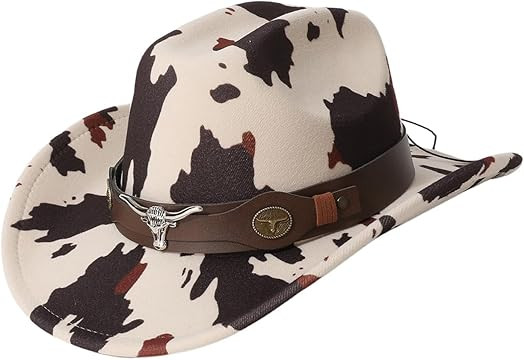 GORGLITTER Women's Cowboy Hat Cow Print Western Trendy Metal Bull Hatband Party Cowgirl Hats Vaca... | Amazon (US)