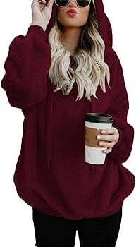 ReachMe Womens Oversized Sherpa Pullover Hoodie with Pockets Fuzzy Fleece Sweatshirt Plaid Fluffy... | Amazon (US)
