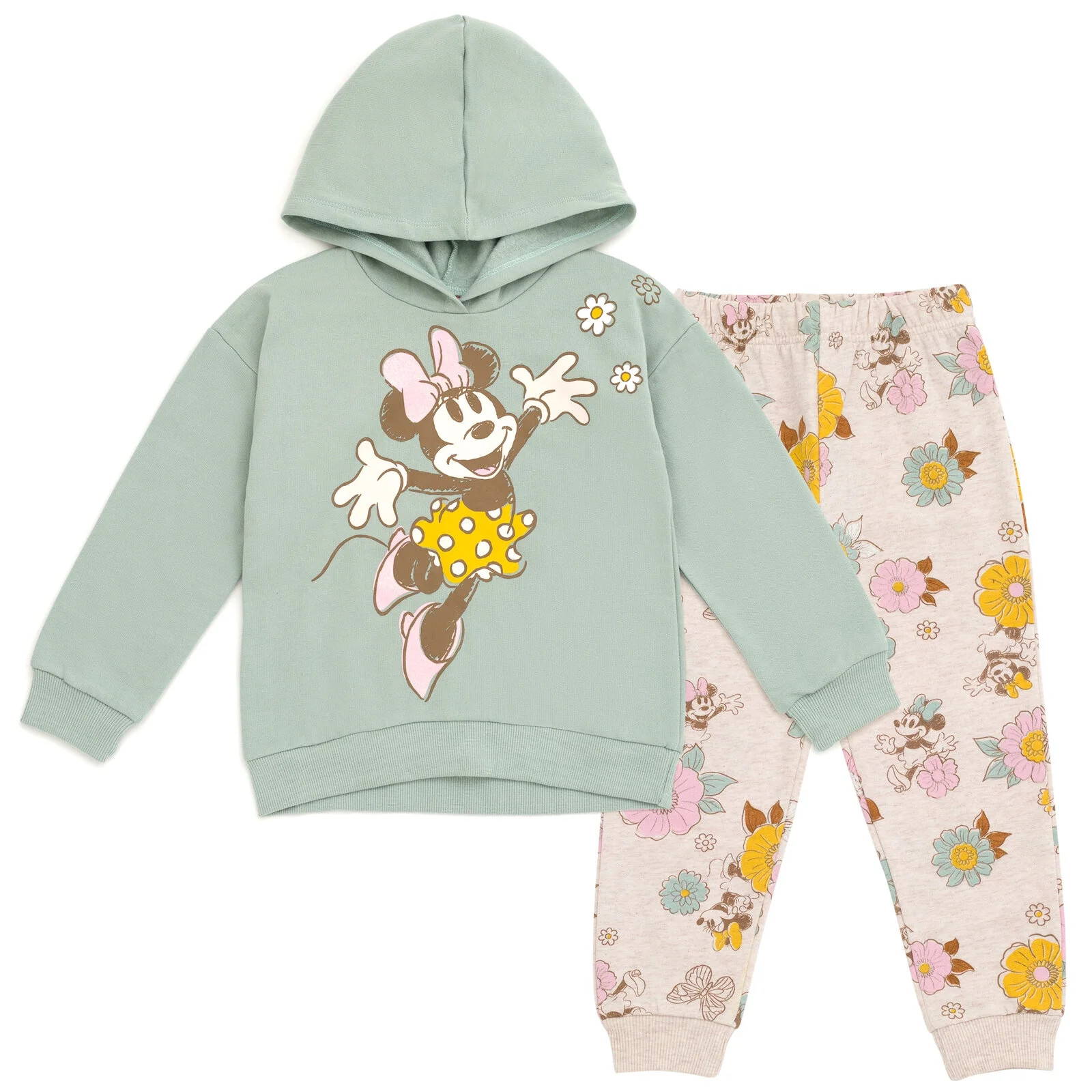 Disney Minnie Mouse Little Girls Fleece Pullover Hoodie and Pants Outfit Set Green / White 7-8 | Walmart (US)