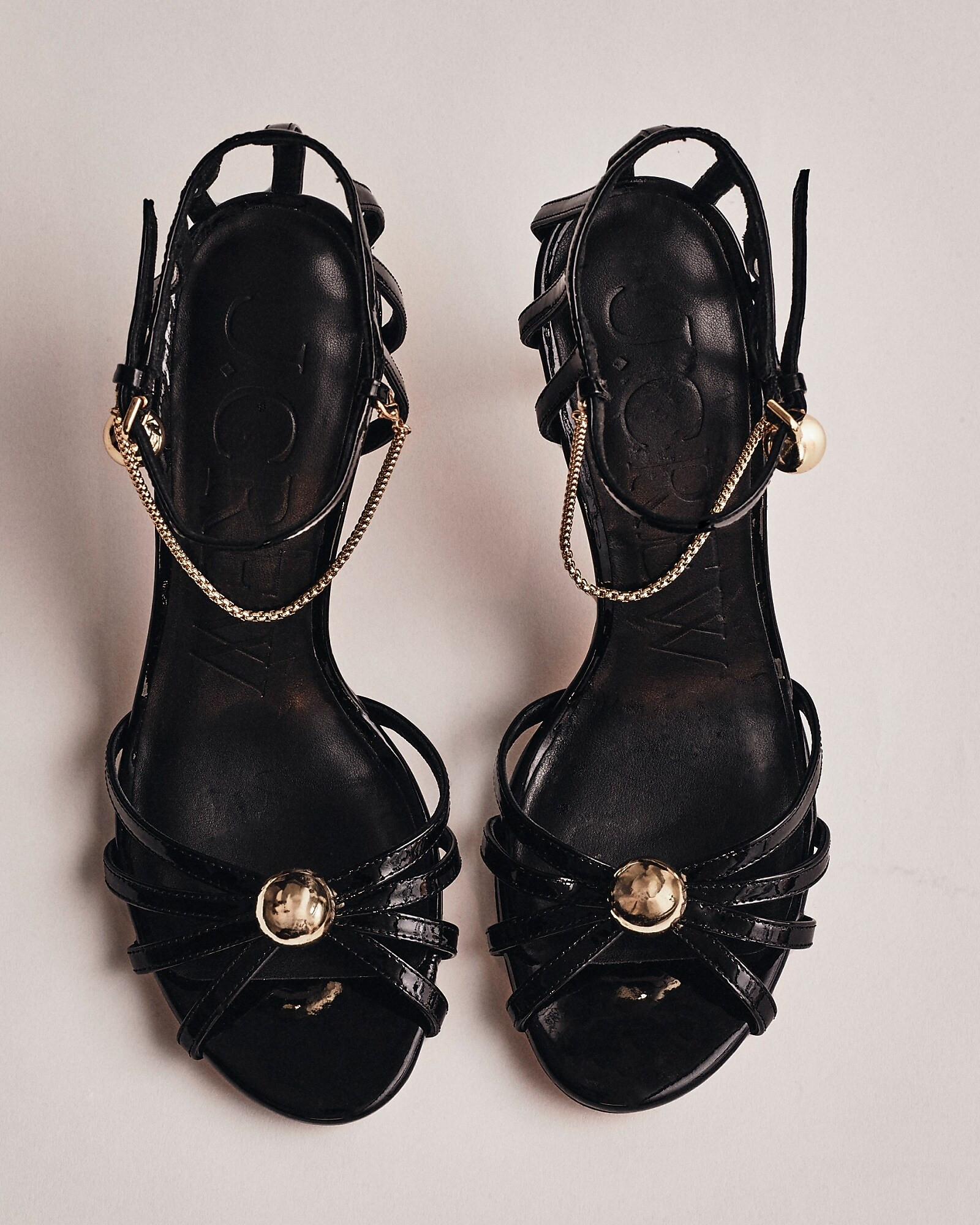 Collection Made-in-Spain Rylie sandals in patent leather with gold baubles | J. Crew US