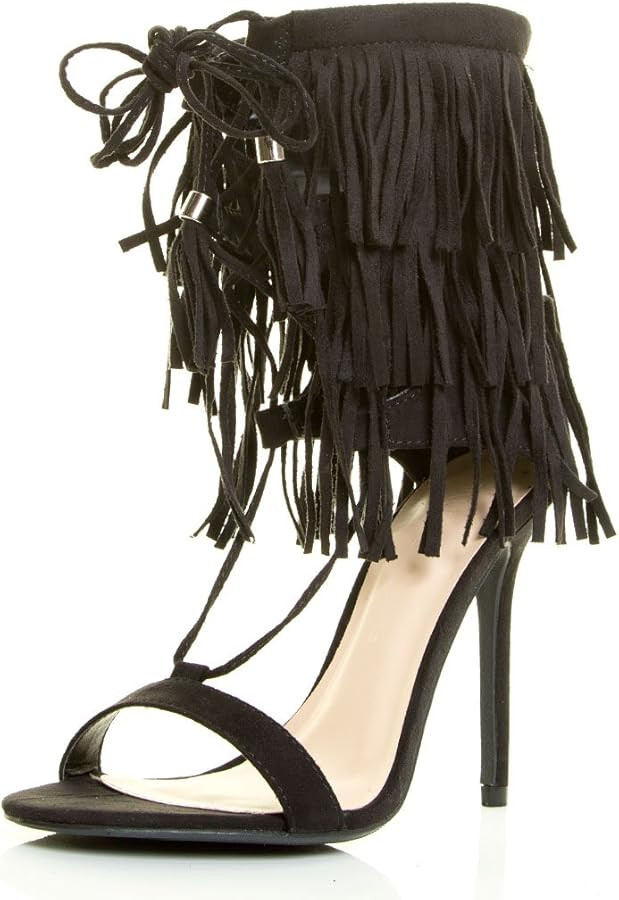 Wild Diva Womens Open Toe Corset Tassel Lace Up Fringe Stiletto Heel Sandal | Amazon (US)