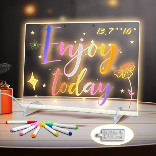 LED Note Board with Colors, 13.7"X10" 4 Modes &7 Colors Acrylic Dry Erase Boards with Light, Incl... | Amazon (US)