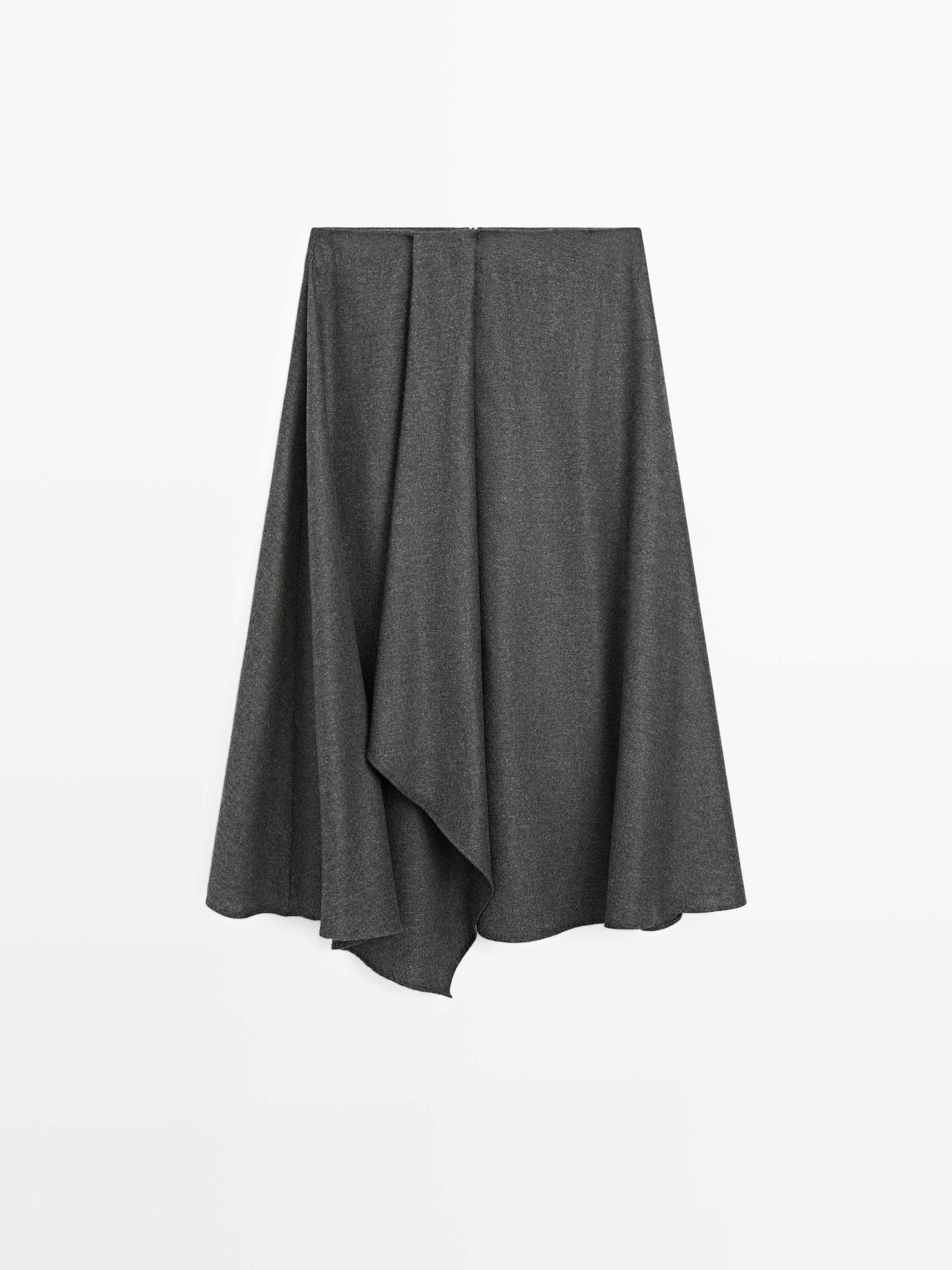 Jupe midi ample plissée en laine mélangée | Massimo Dutti FR