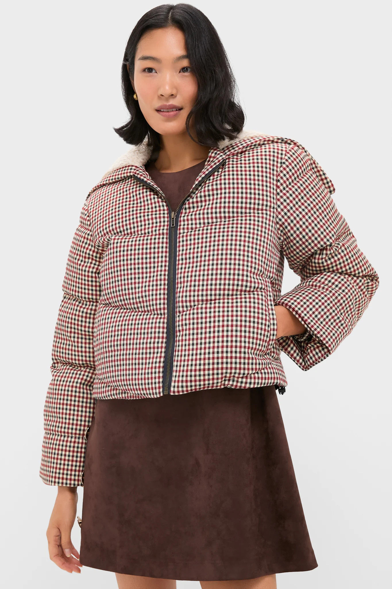 Multi Sally Gingham Puffer with Shearling Collar | Tuckernuck (US)