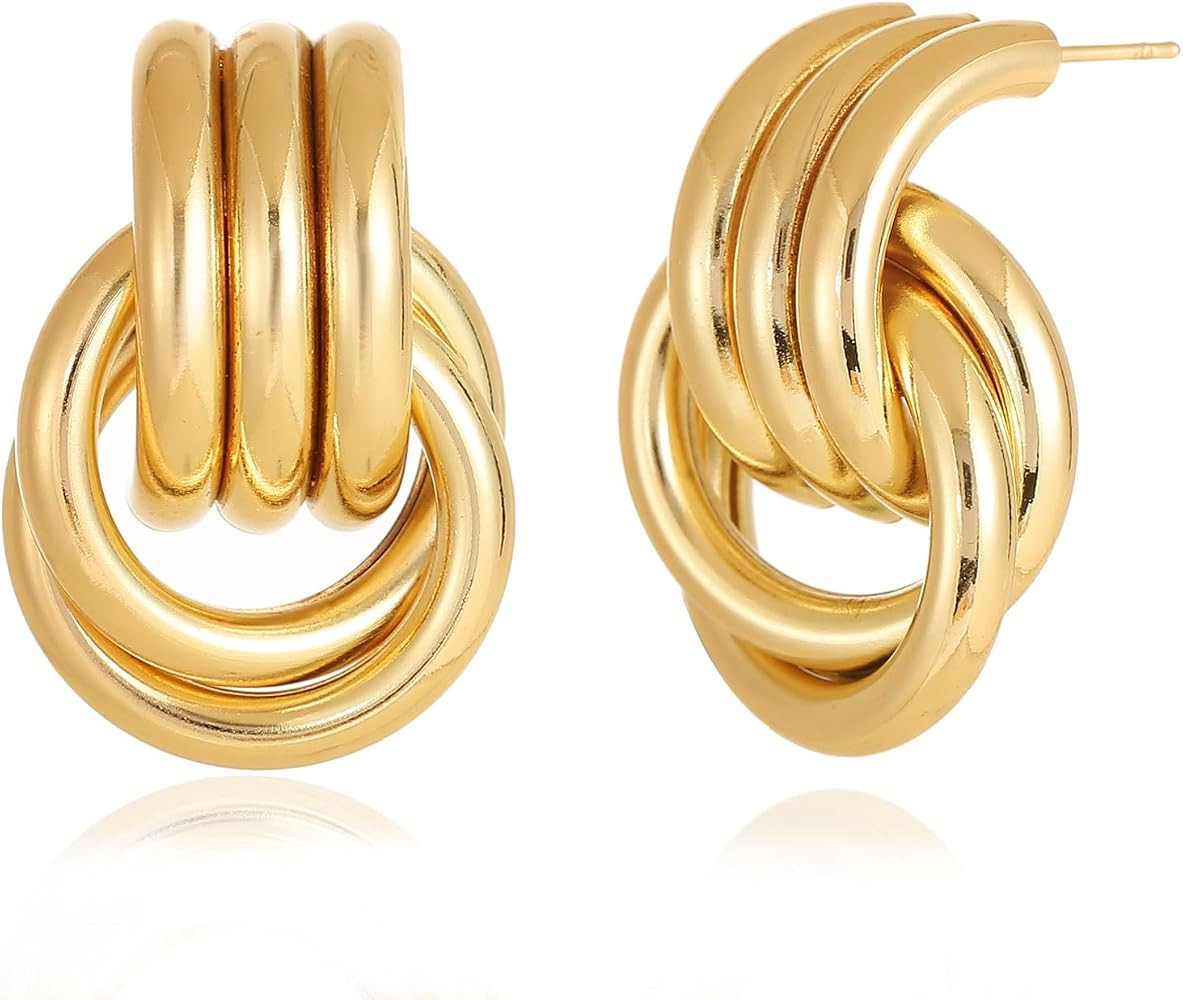 14K Gold Silver Knot Earrings for Women Heart Link Drop Dangle Earring Chunky Statement Jewelry | Amazon (US)