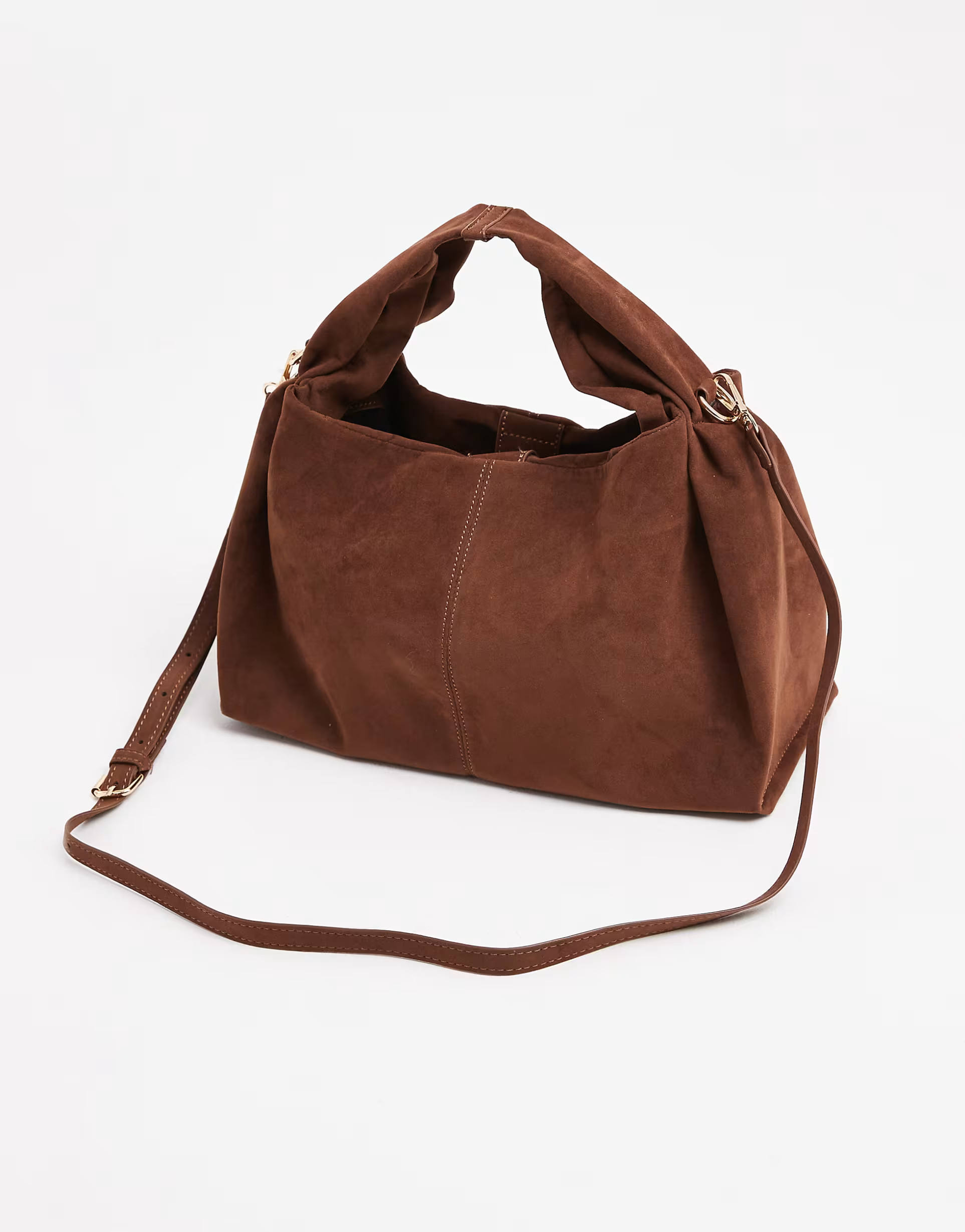 Glamorous top handle faux suede slouchy bag with detachable crossbody strap in brown | ASOS (Global)