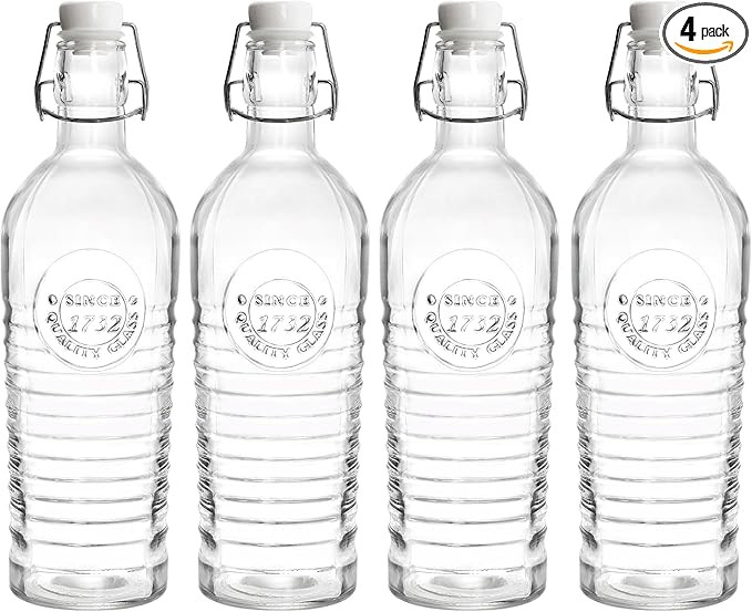 Nicunom 4 Pack Flip Top Glass Bottle, 40 Oz. / 1.2 Liter Clear Glass Pitcher Airtight Seal Swing ... | Amazon (US)