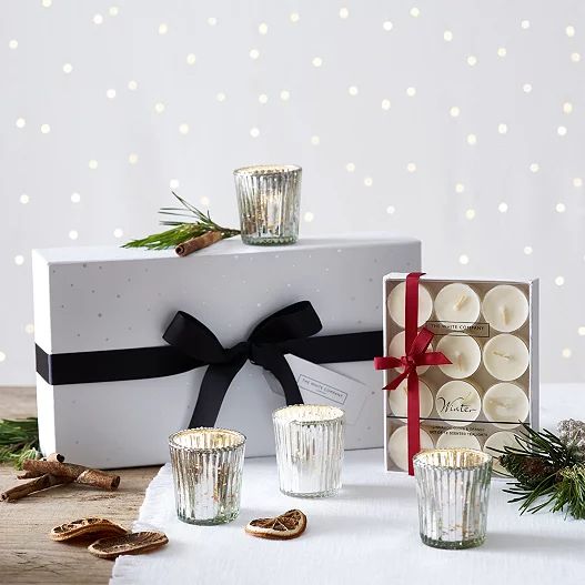 Winter Tealights & Mercury Candle Holder Gift Set | The White Company (UK)