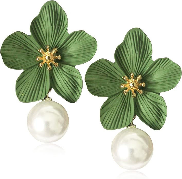 ANDPAI Unique Handmade Bohemian Large Matte Double Yellow Flower Dangle Drop Earrings White Metal... | Amazon (US)