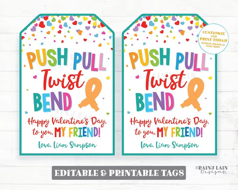 Pop Tube Valentine Tag, Push Pull Twist Bend Valentine's Day Friend Gift Tag Fidget Toy Preschool... | Etsy (US)