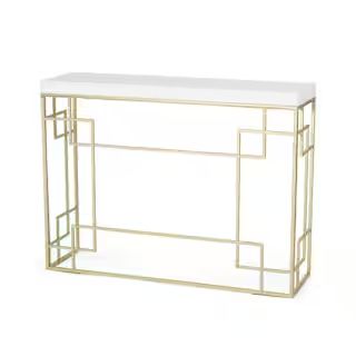 Noble House Drache 42.25 in. Rectangular White and Gold Geometric Console Table 107326 - The Home... | The Home Depot