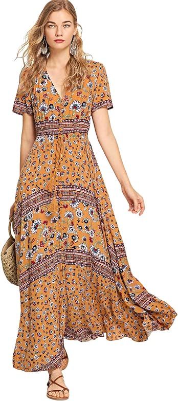 Women's Button Up Split Floral Print Flowy Party Maxi Dress | Amazon (US)