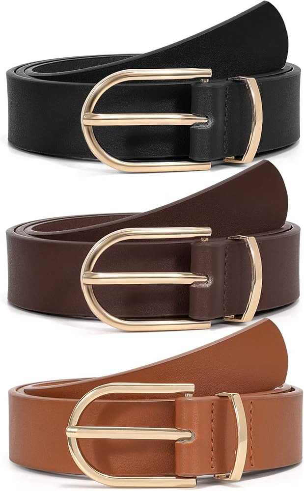 VONMELLI 3 Pack Women's Belts for Jeans Pants Fashion Gold Buckle Ladies Dress Belt | Amazon (US)