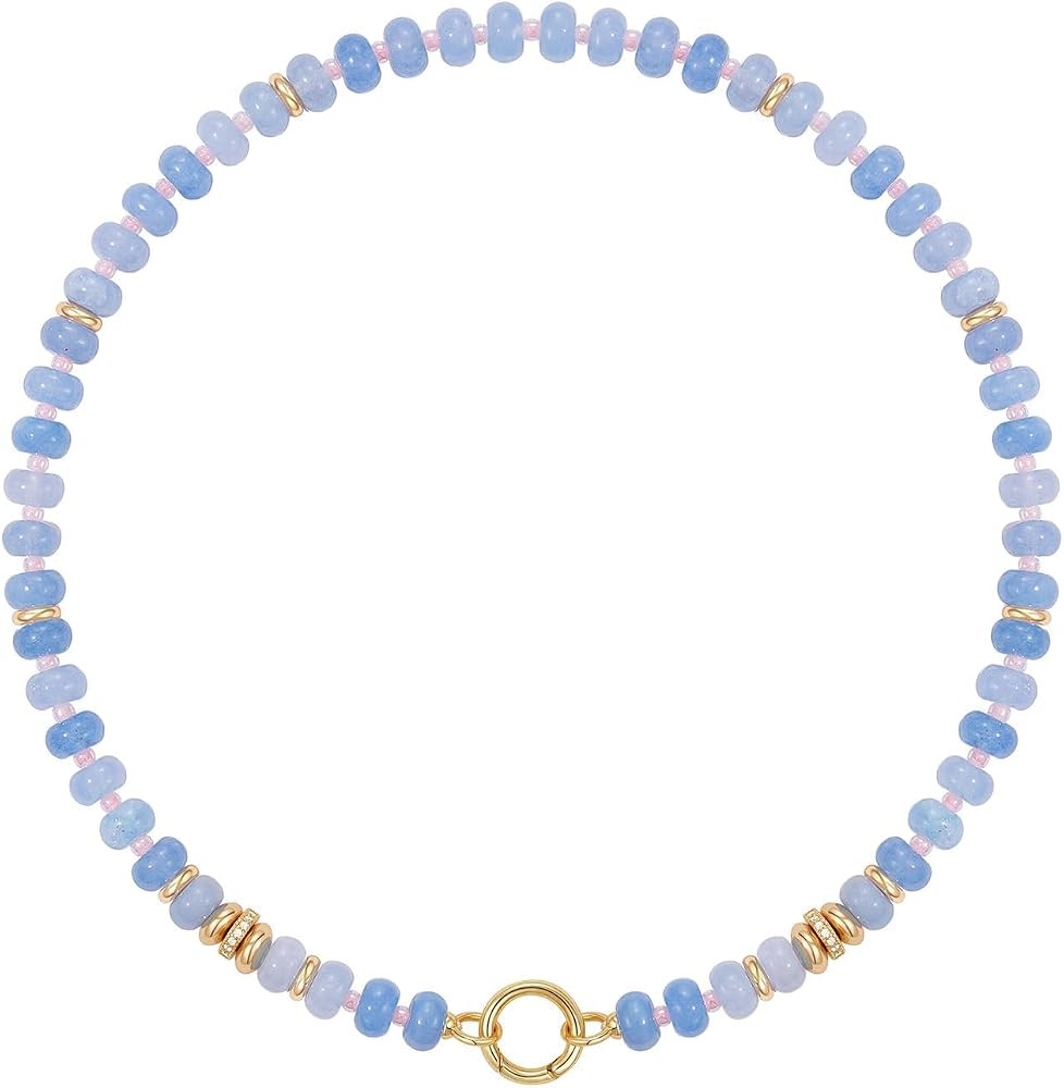 KissYan Beaded Necklaces for Women, Handmade Natural Stone Boho Choker with 14K Gold Plated Clasp... | Amazon (US)