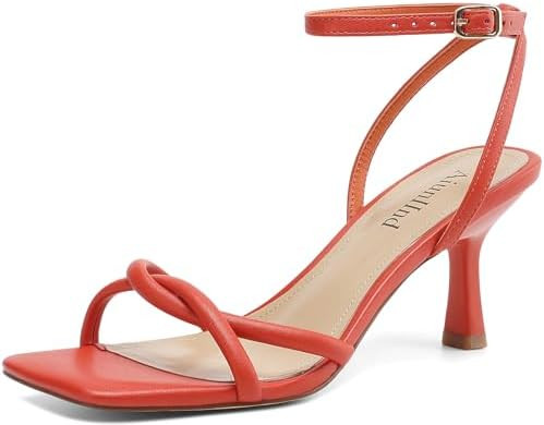 AIUNIIND Kitten Heels for Women, Square Open Toe Heeled Sandals, Strappy Ankle Strap Shoes for Dr... | Amazon (US)