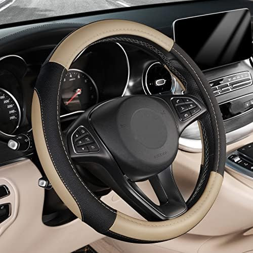 SEG Direct Black and Beige Microfiber Leather Auto Car Steering Wheel Cover Universal 15 inch | Amazon (US)