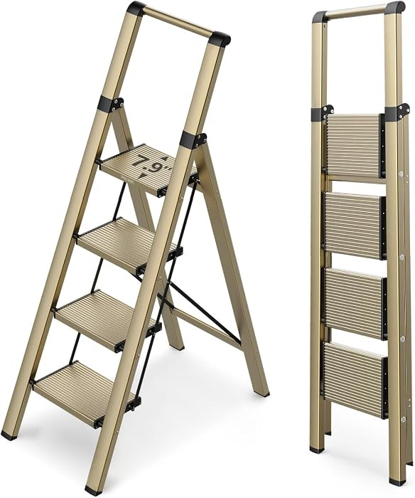 4 Step Ladder for 10 Feet High Ceiling, Lightweight Foldable Ladder with Non-Slip Wide Pedals, St... | Amazon (US)