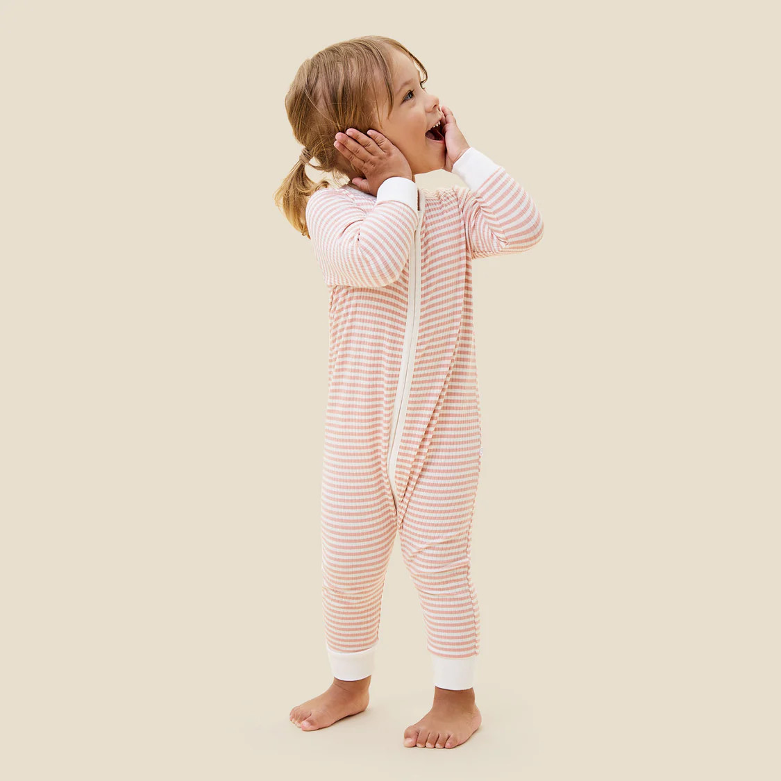 Pink Stripe Ribbed Clever Zip Footed Baby Pajamas | Baby Mori (US)