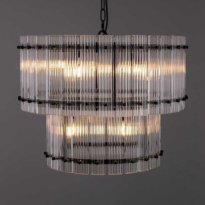 TOCHIC Modern Glass Chandeliers, 2 Tiers Black Farmhouse Chandelier for Dining Room, 6 Lights Foy... | Amazon (US)