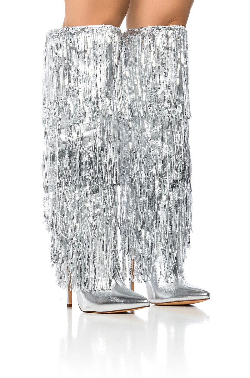 AZALEA WANG ADRIEL SILVER FRINGE STILETTO BOOT | AKIRA