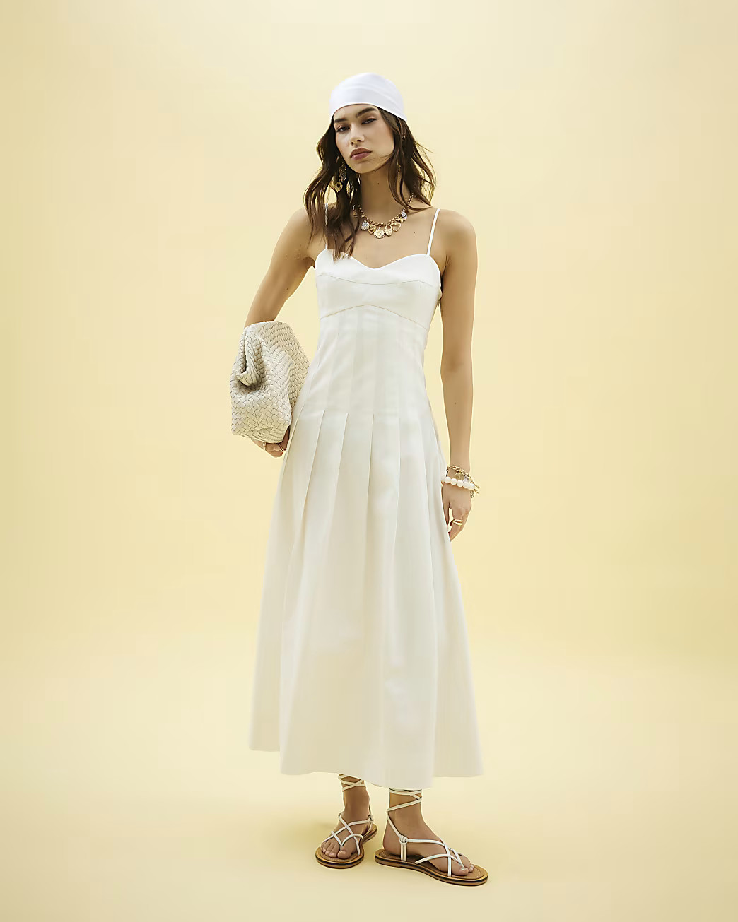 White Sleeveless Strappy Corset Midi Dress | River Island UK & IE