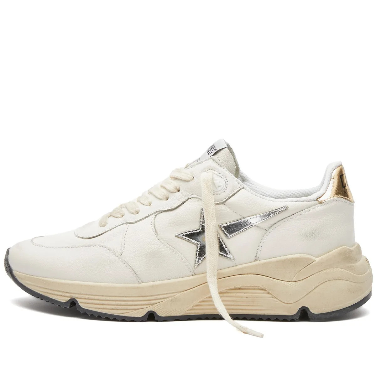 Golden Goose Women's Running Dad Leather Sneakers in White/Silver/Gold, Size EU 37 | END. Clothing