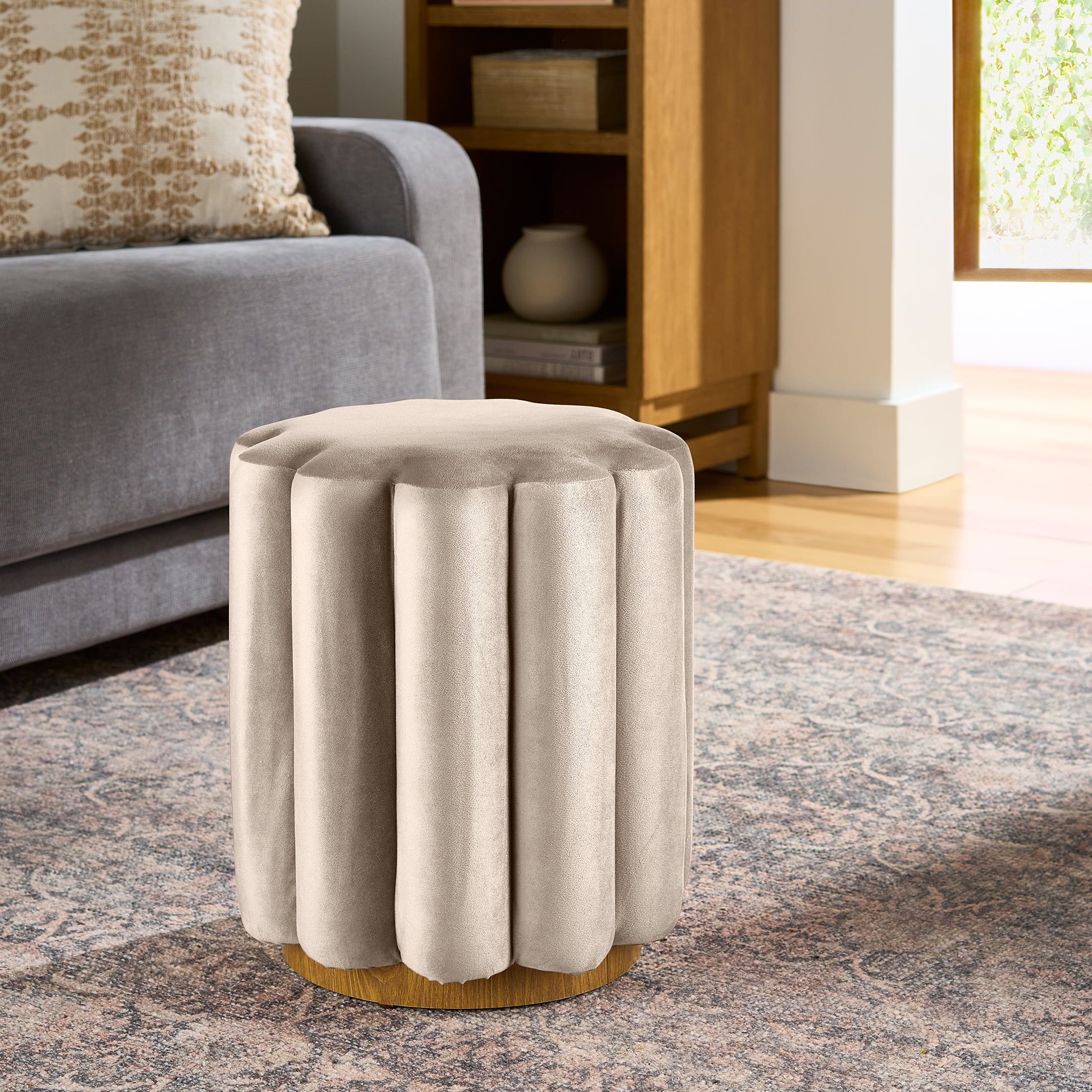 Better Homes & Gardens Lillian Velvet Tufted Ottoman, Beige | Walmart (US)