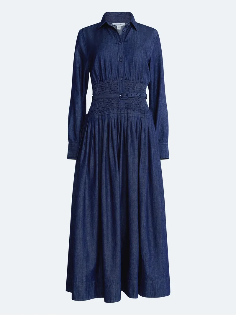 Free Assembly Women's and Women's Plus Belted Smocked Waist Denim Midi Shirtdress, Sizes XS-4X | Walmart (US)