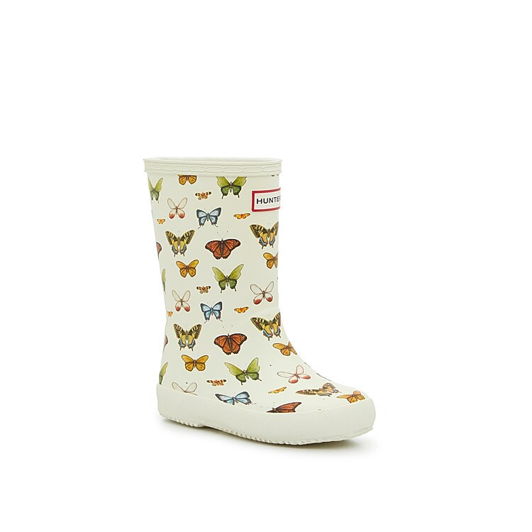 HUNTER First Classic Rain Boot Kids' | Boys | Girl's | Ivory/Multicolor Butterfly Print | Size 10 Toddler | Boots | DSW