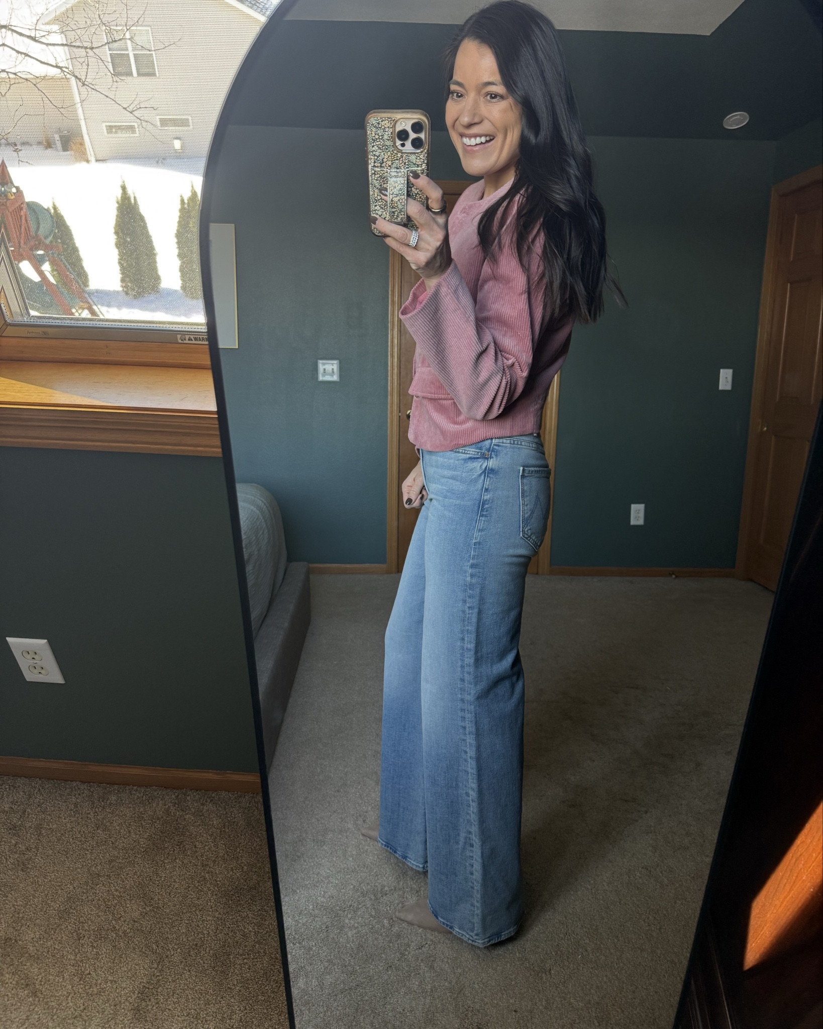 Mother jeans ARE an investment, but so worth it in my opinion. They fit me perfectly and I wear them constantly. Wearing my TTS. This top and jeans are both from @Anthropologie 🤎 Would be a super cute Valentine’s Day top! 

#LTKValentine #LTKgrwm #LTKootd