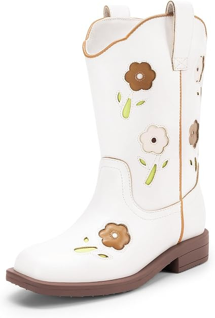 DREAM PAIRS Girls Cowboy Cowgirl Boots | Floral embroidered square toe mid calf western boots wit... | Amazon (US)