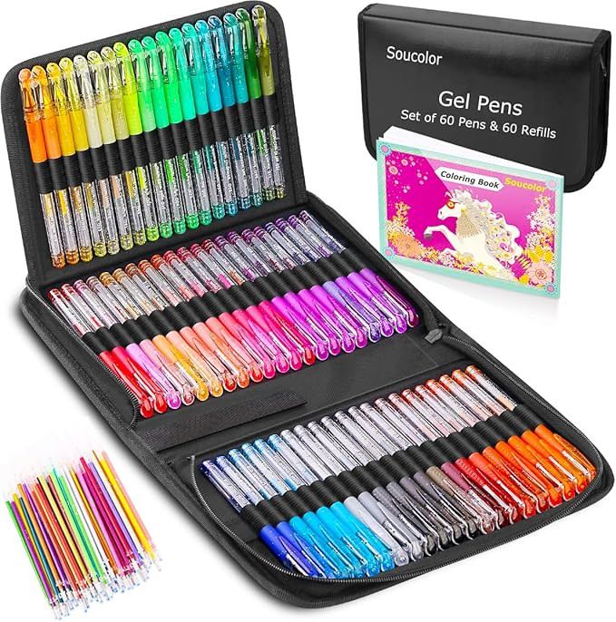 Glitter Gel Pens for Adult Coloring Books, 120 Pack-60 Glitter Pens with 60 Refills and Travel Ca... | Amazon (US)