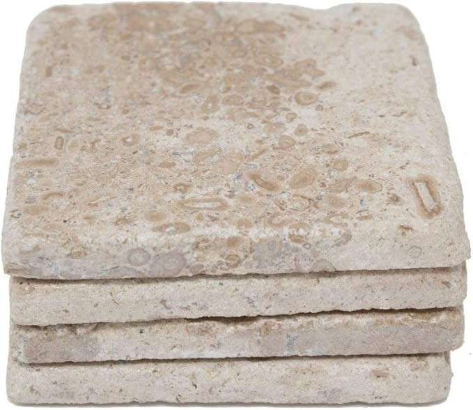 Beige 4'' X 4'' Travertine with Fossil Coasters Stone"drink" Spills Coasters Tumbled Stone Set of... | Amazon (US)