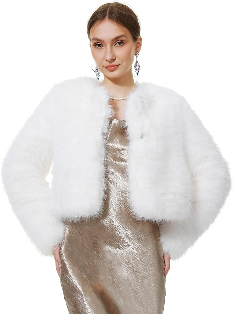 LA CARRIE Women's Faux Fur Winter Cropped Fluffy Jacket Long Sleeve Open Front Cardigan Shaggy Wa... | Amazon (US)