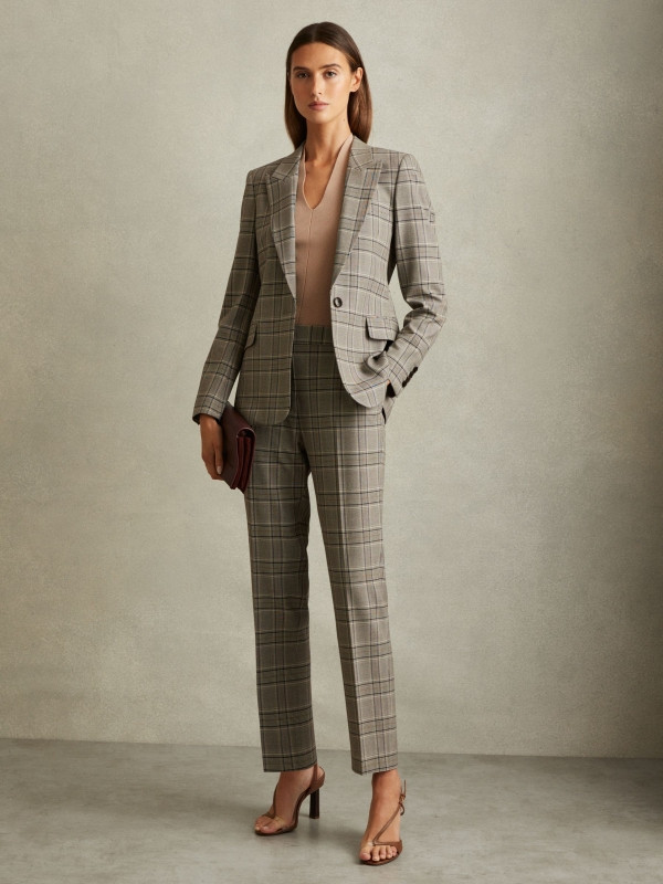 Checked Slim Fit Suit Trousers in Grey Check | Reiss UK
