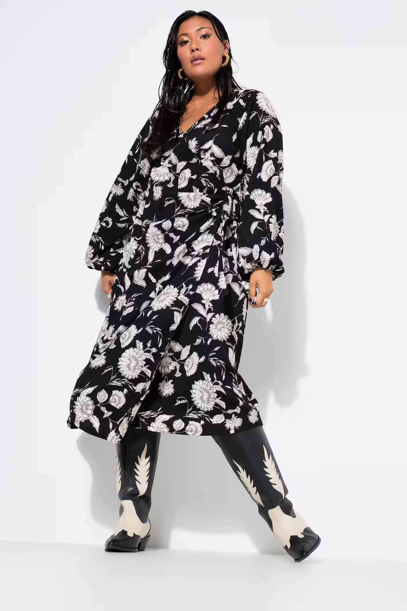 Floral Long Sleeve Wrap Dress | Ulla Popken - US