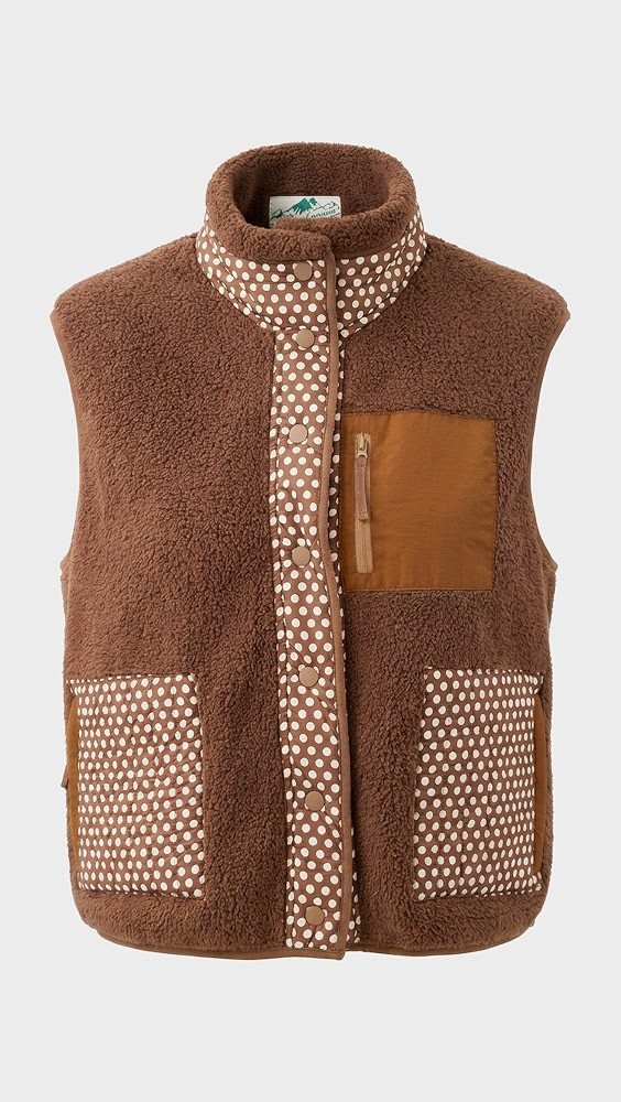 THE GREAT. Outdoors The Plush Crosswind Vest Hickory w/ Chocolate Dot M | Shopbop