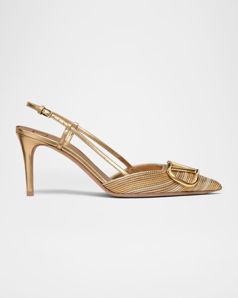 Valentino Garavani VLogo Metallic Slingback Pumps | Neiman Marcus