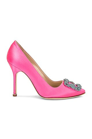 Manolo Blahnik Hangisi 105 Satin Pump in Pink | FWRD 