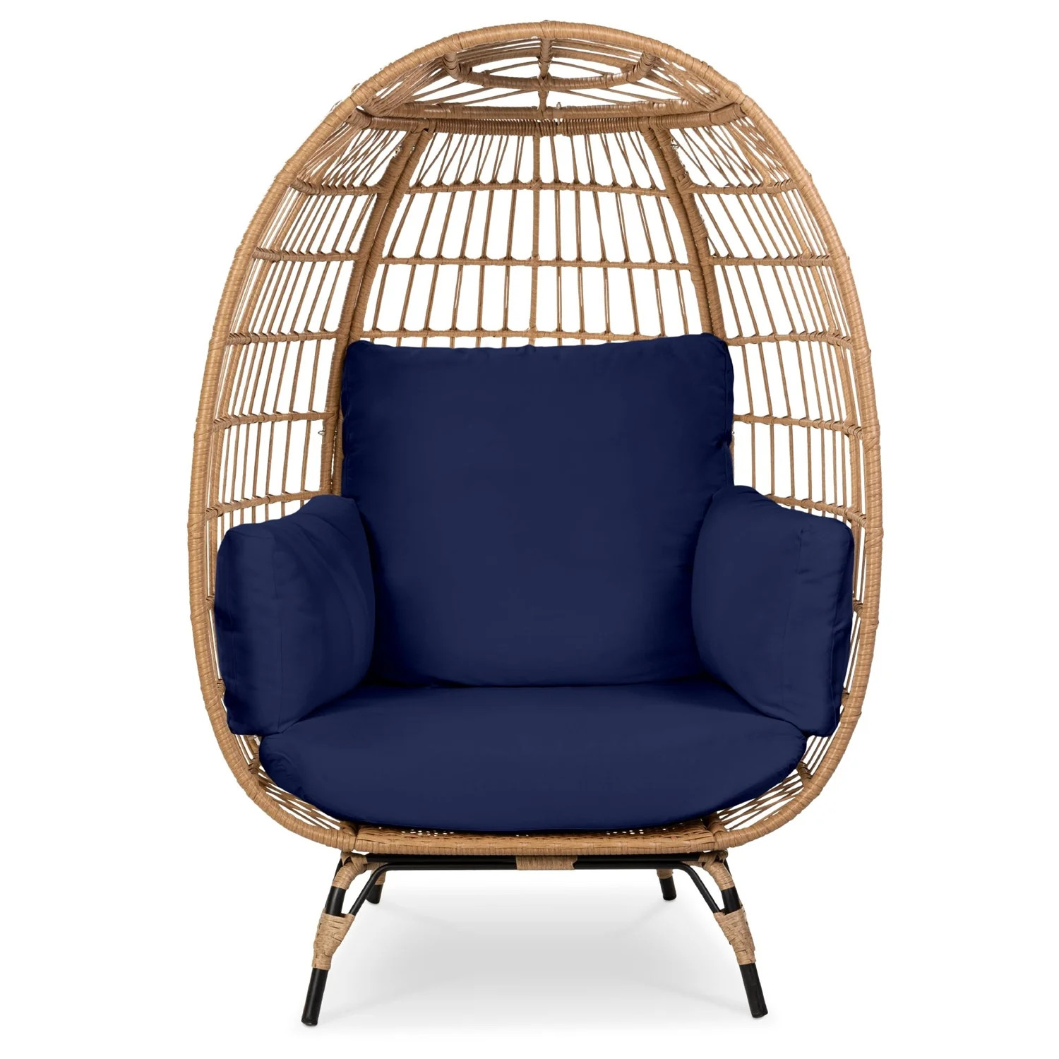 Oversized Patio Lounger Indoor/Outdoor Wicker Rattan Egg Chair Dark Blue | Shop Simon