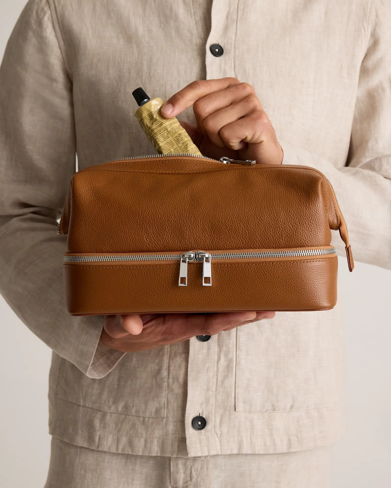 Italian Leather Dual Compartment Toiletry Bag | Quince