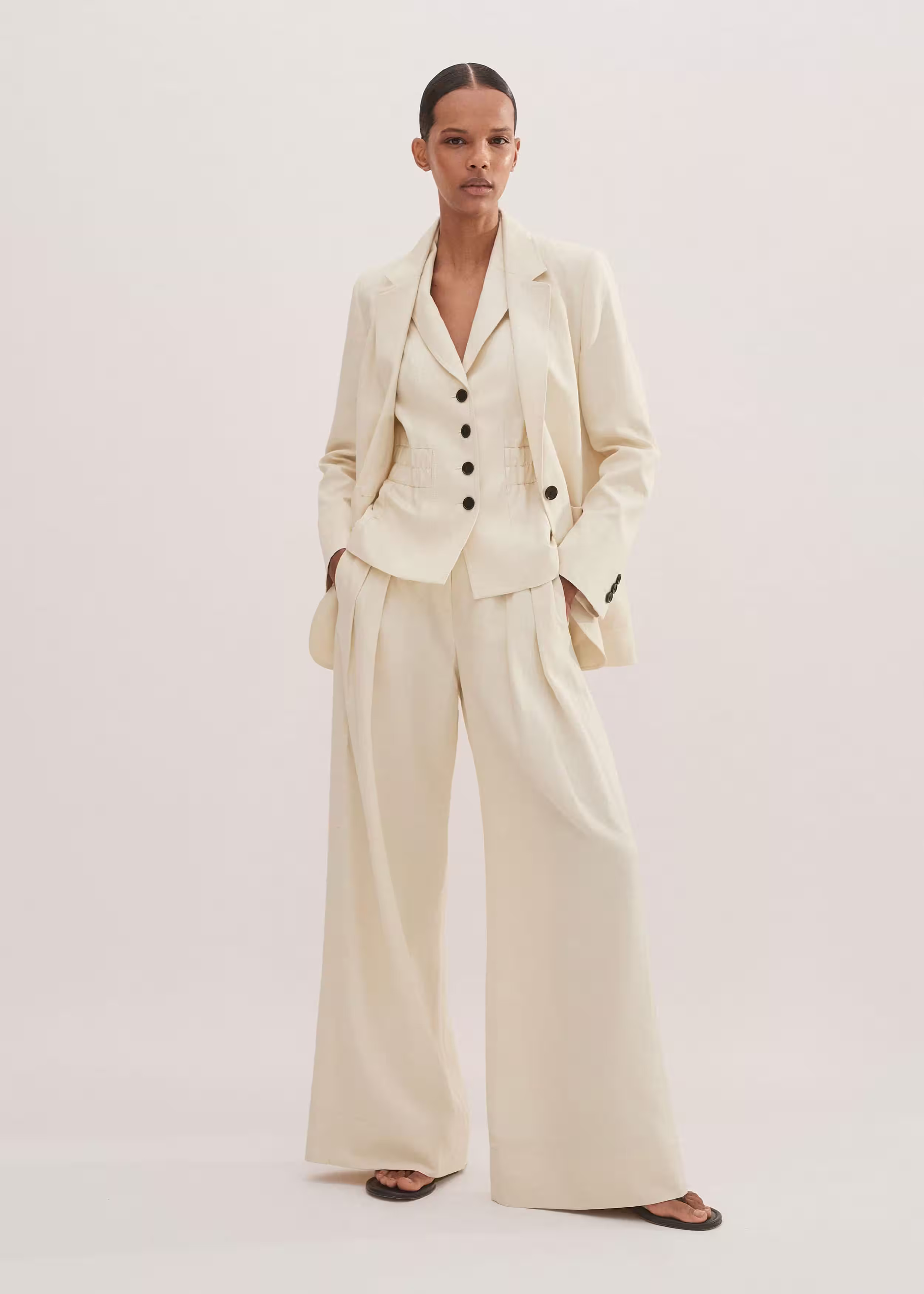 Women's Chalk Linen-Blend Deconstructed Blazer | ME+EM | ME+EM US