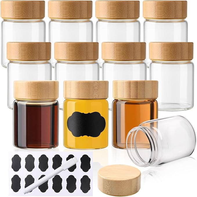 12 Pack 2oz Glass Shot Bottles with Caps, 60ml Borosilicate Glass Juice Shot Bottles, Dishwasher ... | Amazon (US)