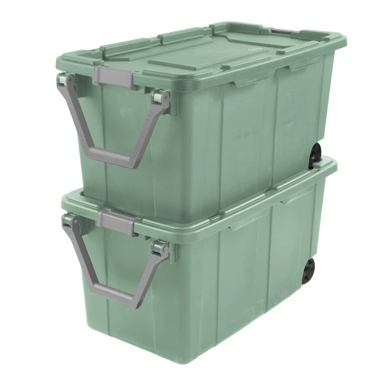 Sterilite 40 Gallon Wheeled Industrial Tote, Rugged Plastic Storage Bin, Latch Lid, Light Green, ... | Walmart (US)