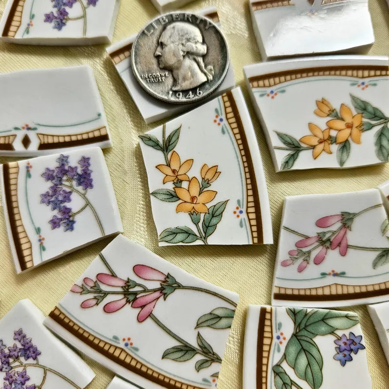 Wild Flowers With Border - Mosaic Tile Pieces From Dishware - Etsy | Etsy (Global)