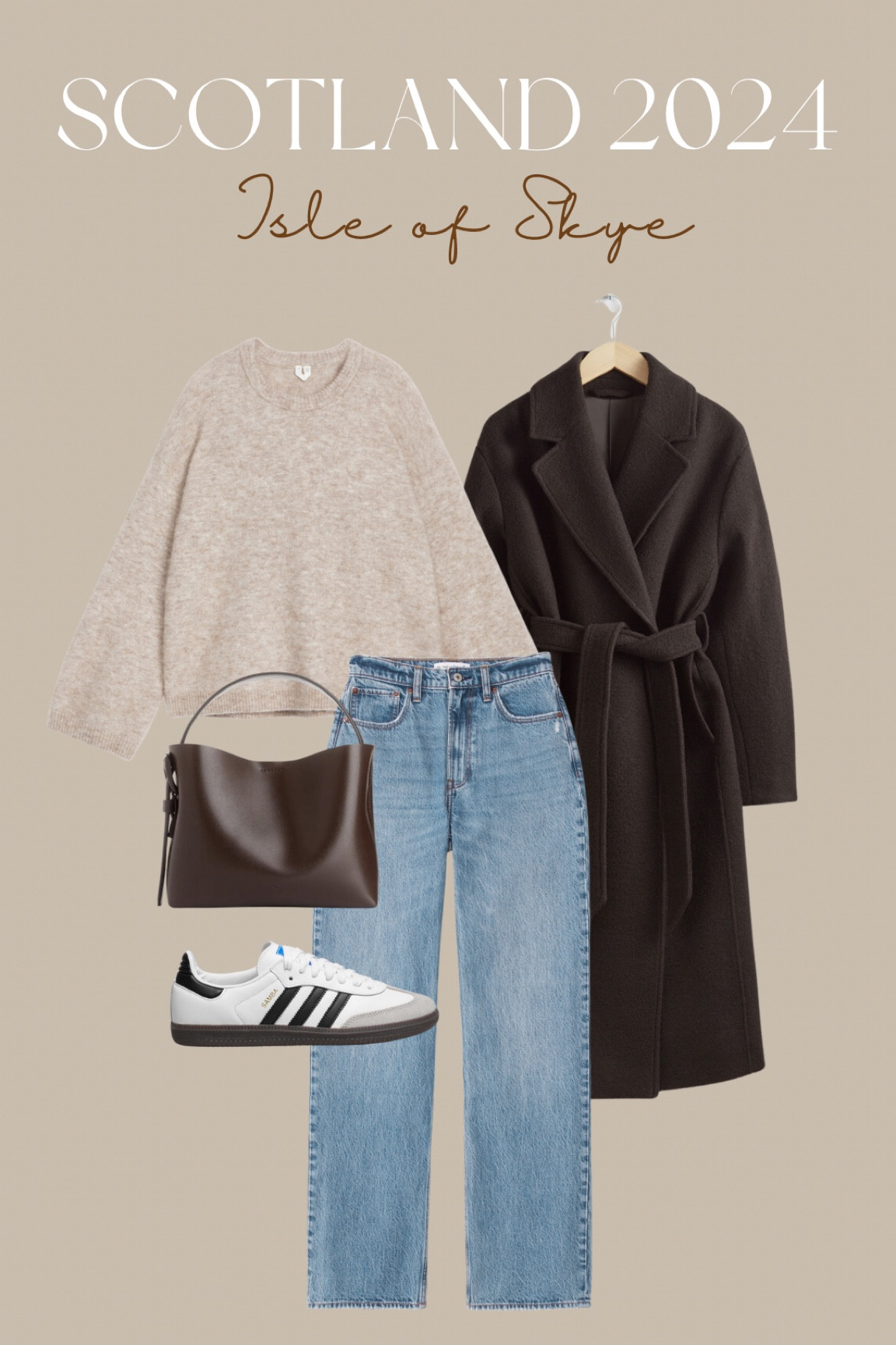Brown coat, brown leather bag, beige knitted sweater, beige knit, beige wool sweater, straight leg jeans, wide leg jeans, adidas sambas, autumn outfit 

#LTKeurope #LTKstyletip #LTKautumn