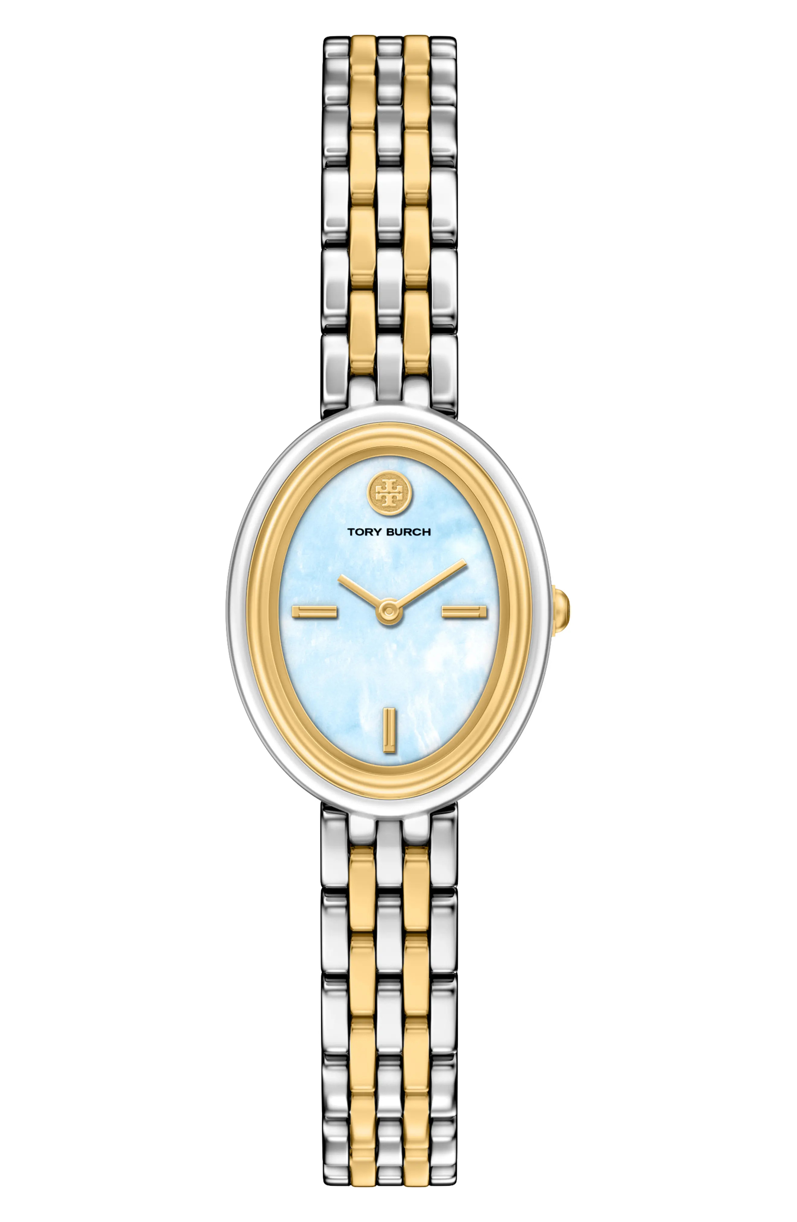 Tory Burch The Oval Bracelet Watch, 22mm x 28mm in Two Tone/Lt Blue at Nordstrom | Nordstrom