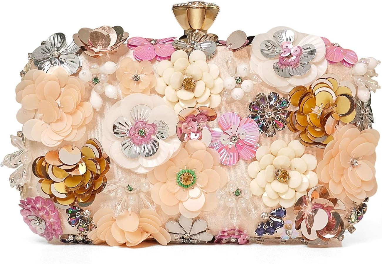 Floral Clutch Purse for Women - Elegant Flower Evening Purse with Detachable Chain for Wedding, P... | Amazon (US)